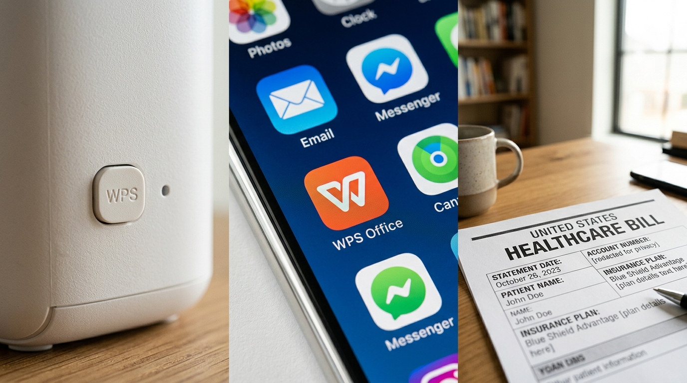 如何判断你找的是哪个WPS：路由器按钮、办公应用图标、医保账单线索对比