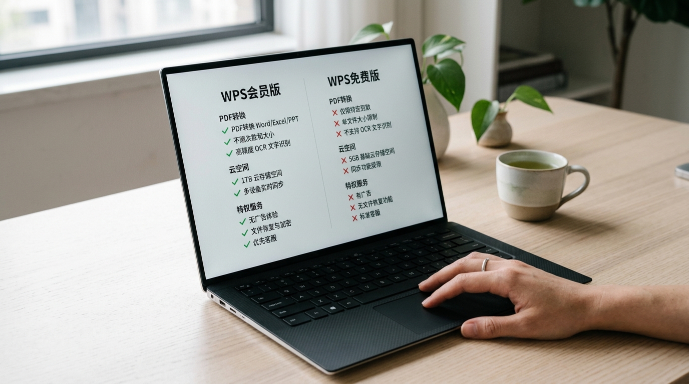 WPS电脑版免费版和会员版功能区别对比